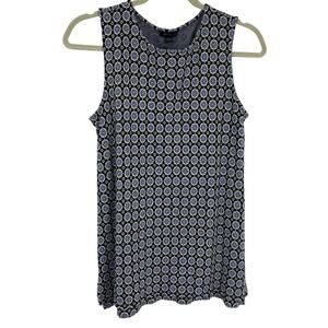 J Jill Wearever Sleeveless Swing Tank Top Size Small Medallion Pattern Blue